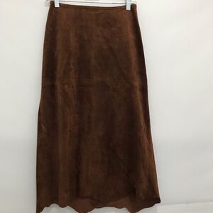 Vintage Jungal Elegant Brown 100% Suede Skirt Size P